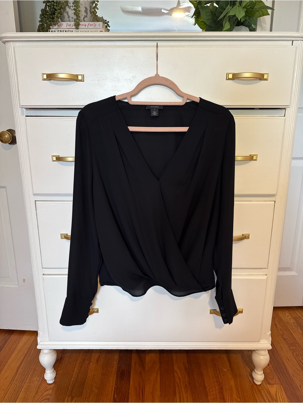 Halogen Black Surplice Wrap-Front Blouse